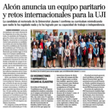 Alcón anuncia un equipo paritario y retos internacionales para la UJI (El Mundo, 20/04/18)